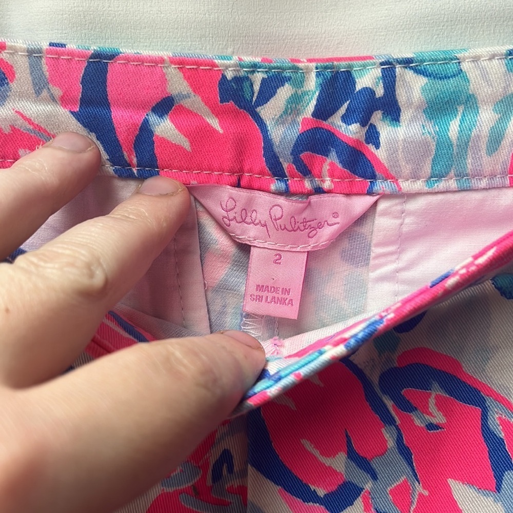 Lilly Pulitzer Blue Pink Lobster Side Zipper Shorts- 2 - Picture 2 of 5